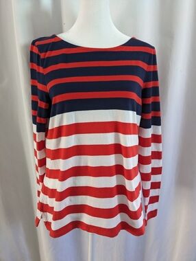 Boden Ella Sz 10 Long Sleeve Breton Navy Red Cotton Stripe Shirt